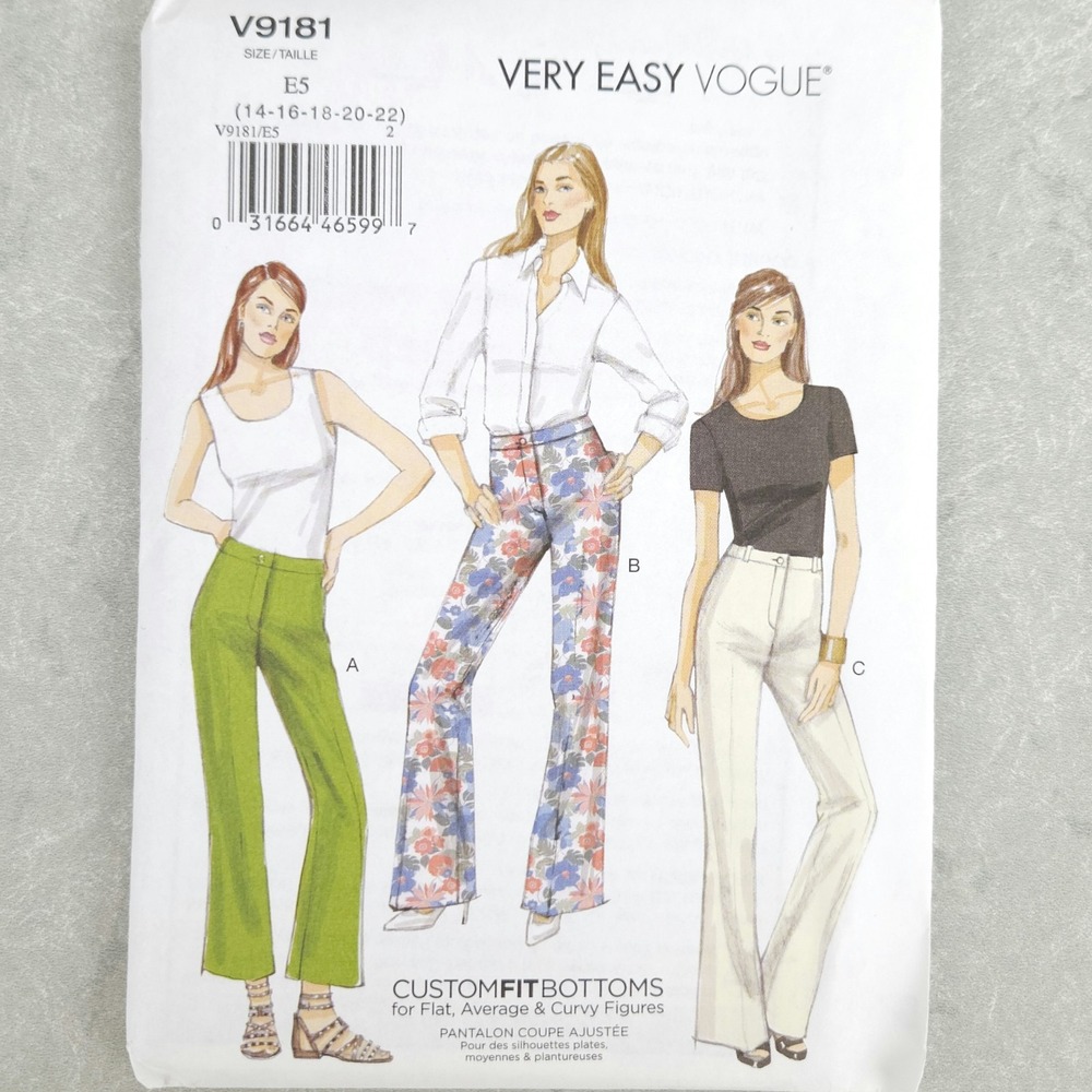 Vogue V9181 Bootcut Pants Trousers Sewing Pattern Custom Fit Office Wear 14–22